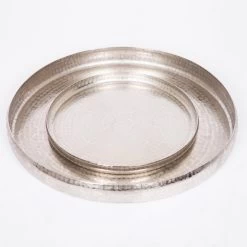 Round Antique Nickel Trays Set/2