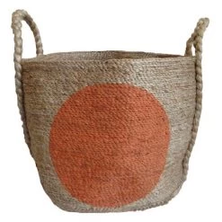 Jute Basket Orange Dot