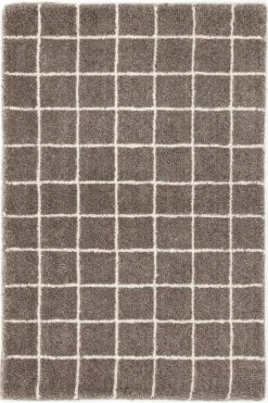 Grid Grey Wool Tufted Rug