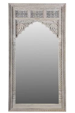 Marwah Carved Leaner Mirror White Wash