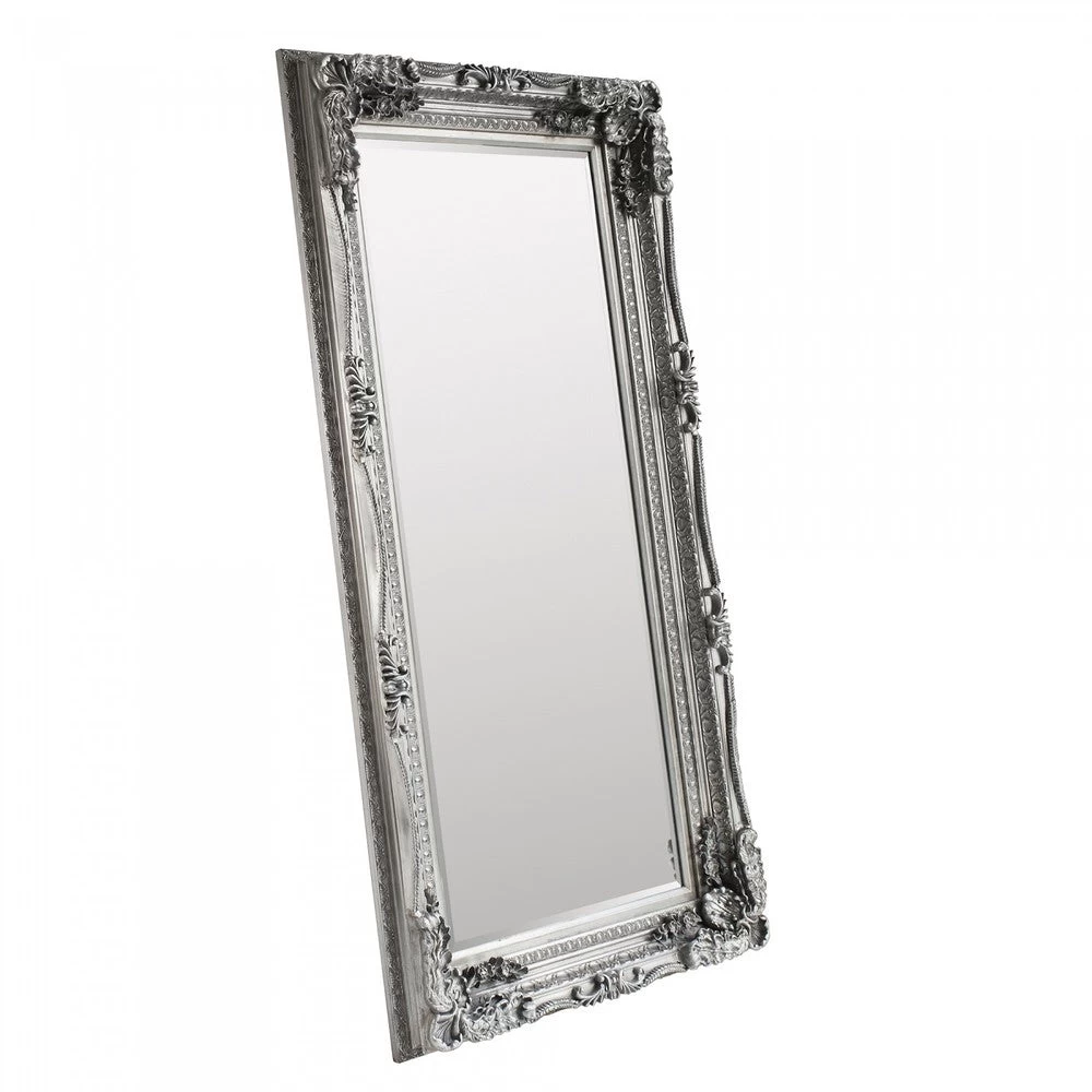 Carved French Leaner Mirror Antique Silver 1 Carved French Leaner Mirror Antique Silver