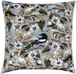Floral Birds Blue Square Cushion