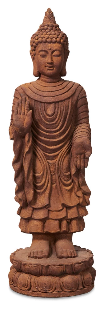 Banyu Tall Standing Buddha Statue - Terracotta 1 Banyu Tall Standing Buddha Statue - Terracotta