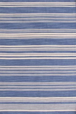Cottage Stripe French Blue Wool Woven Rug
