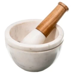 Sita White Marble & Wood Morter And Pestle - White/Natural