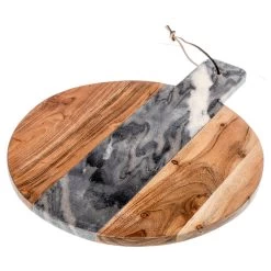 Sita Round Grey Marble & Wood Board - Grey/Natural