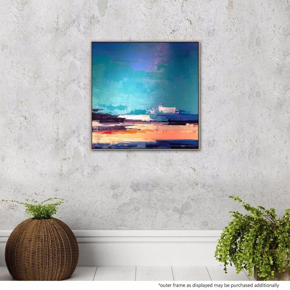 Blue Block Canvas Painting With Floating Frame 3 Blue Block Canvas Painting With Floating Frame - Image 3