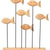 Mango Wood Chiselled School Of Fish On Stand - Natural