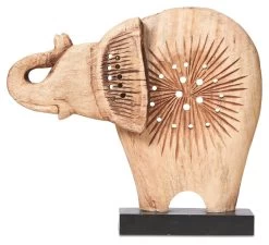 Wooden Chiselled Elephant In Mango Wood - Natural/Black