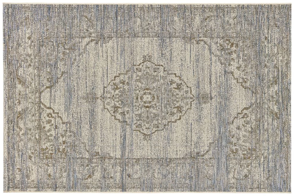 Stacy Indoor/Outdoor Polypropylene Jaipur Medallion Rug - Cream/Blue 1 Stacy Indoor/Outdoor Polypropylene Jaipur Medallion Rug - Cream/Blue
