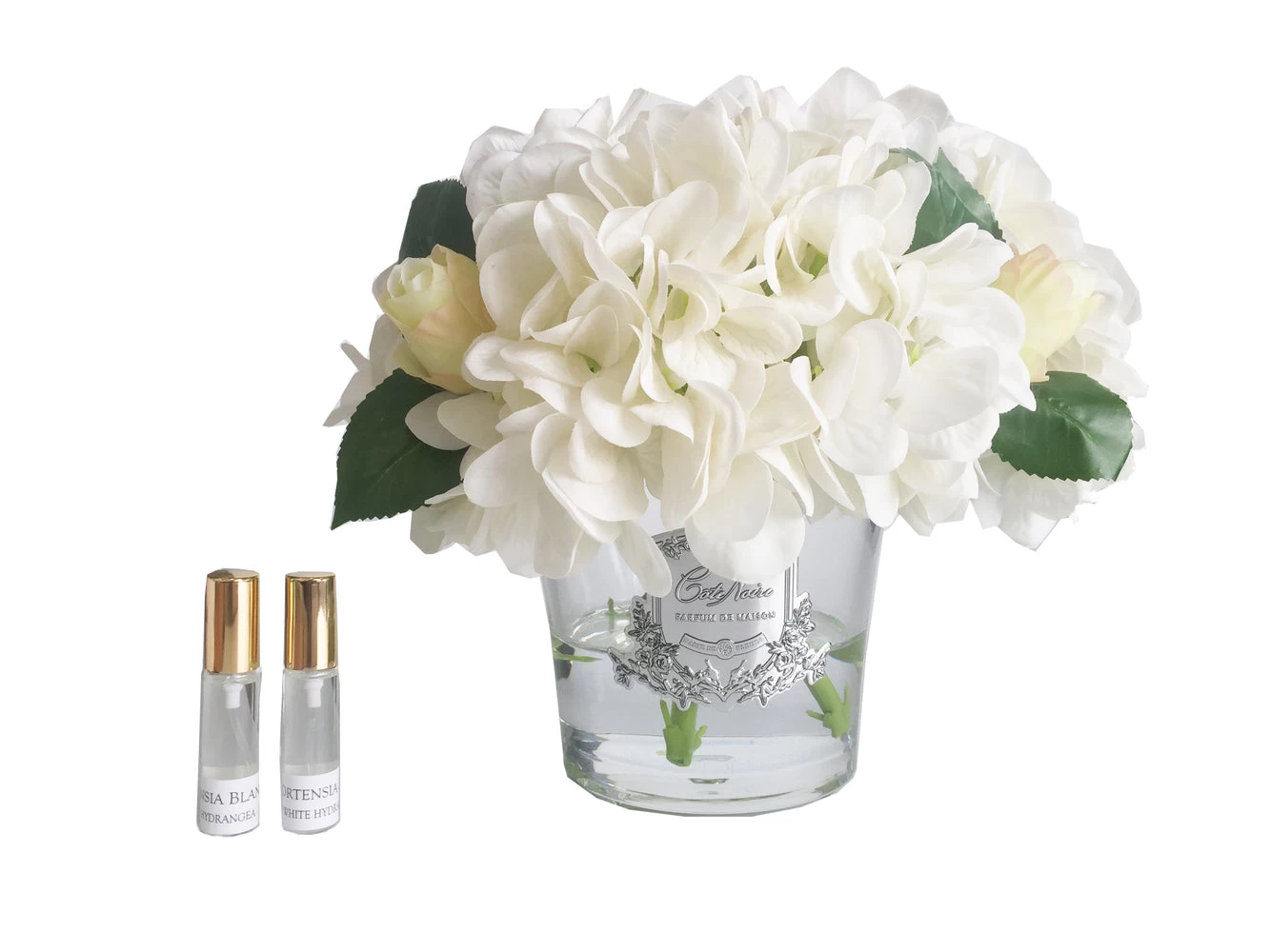 Cote Noire Hydrangeas And Rosebuds White 1 Cote Noire Hydrangeas And Rosebuds White