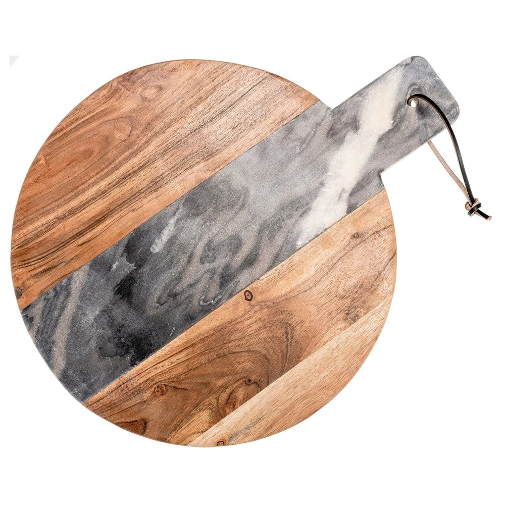 Sita Round Grey Marble & Wood Board - Grey/Natural 2 Sita Round Grey Marble & Wood Board - Grey/Natural - Image 2