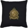 Fleur De Lys And Lions On Black Wool Square Embroidered Cushion