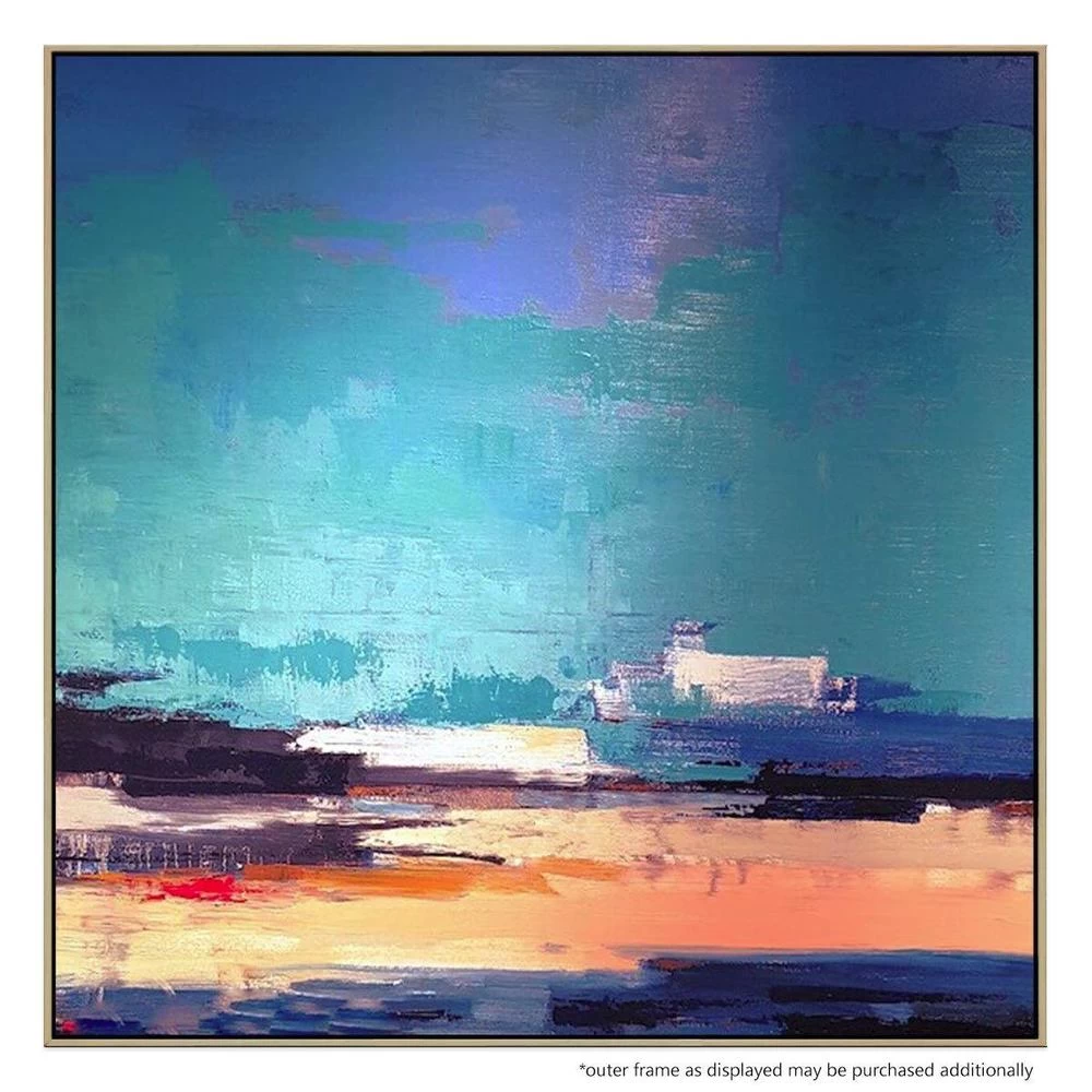Blue Block Canvas Painting With Floating Frame 1 Blue Block Canvas Painting With Floating Frame
