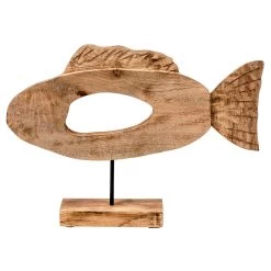 Oval Angel Fish Wood Decor - Natural